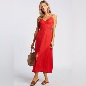 Billabong Red Midi Slip Dress with Front Slit
